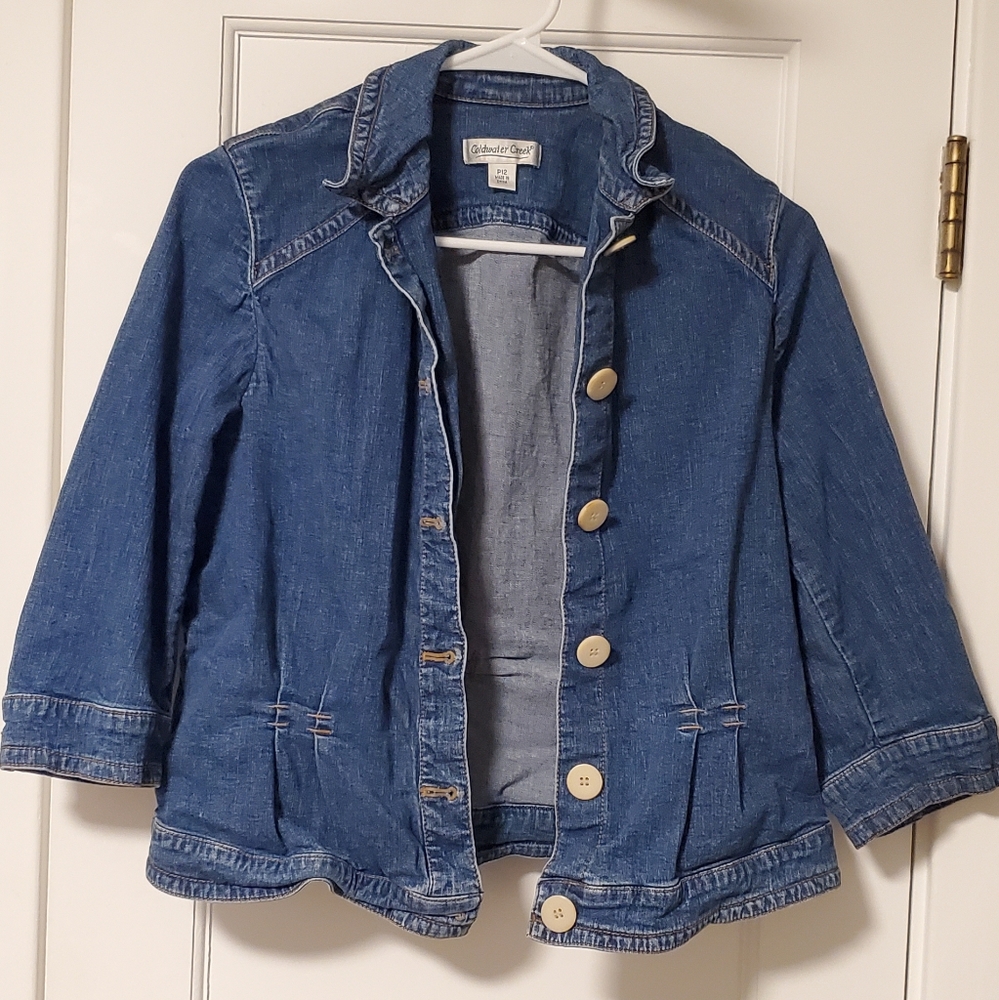Coldwater Creek Petite Jean Jacket top with oversized buttons and cinched back